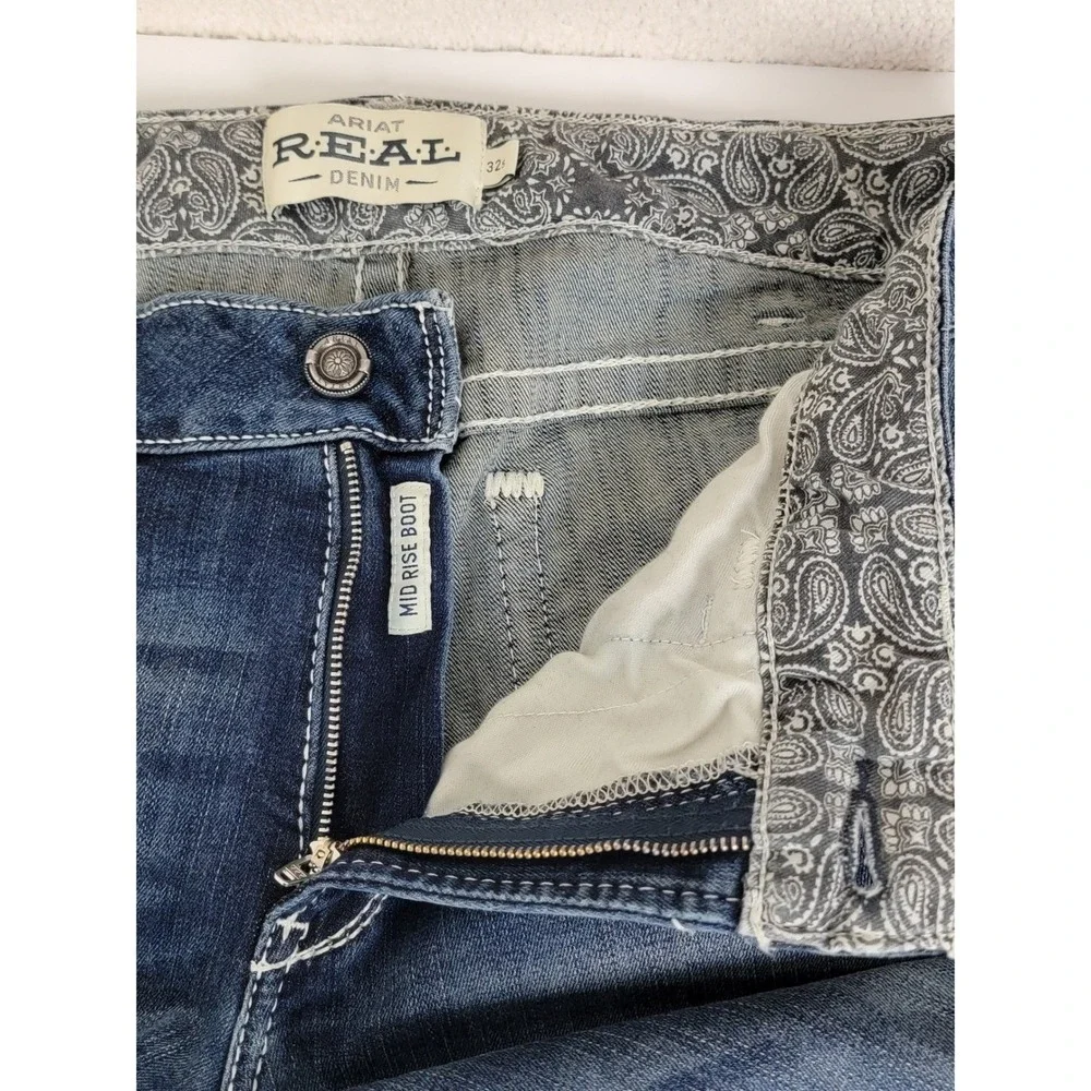 Ariat REAL Women's 32S Mid Rise Entwined Marine Bootcut Cowgirl Equestrian Jeans